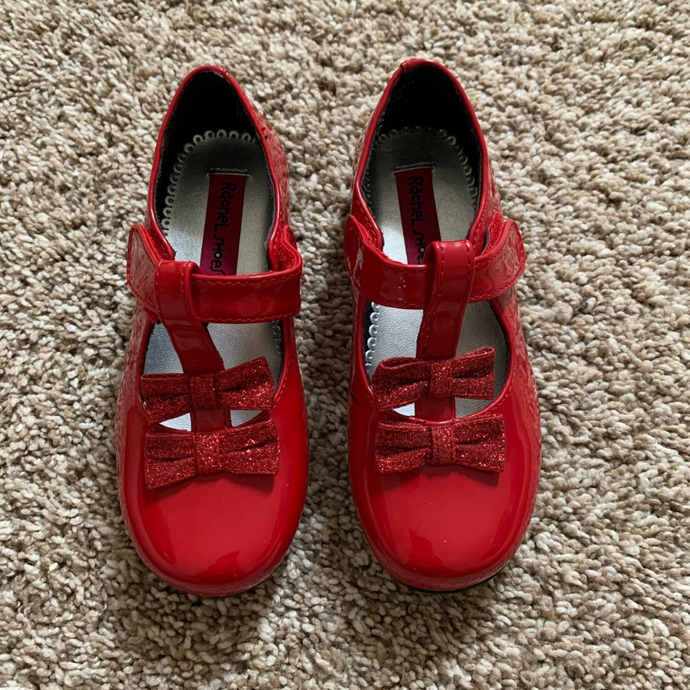 NWOT Rachel Shoes red sparkle bow mary janes.